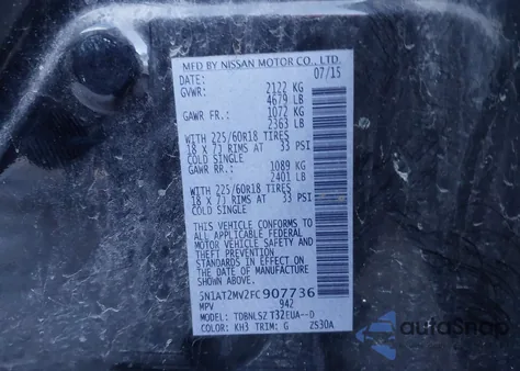 2015 Nissan Rogue Sl from USA, damaged, VIN 5N1AT2MV2FC907736